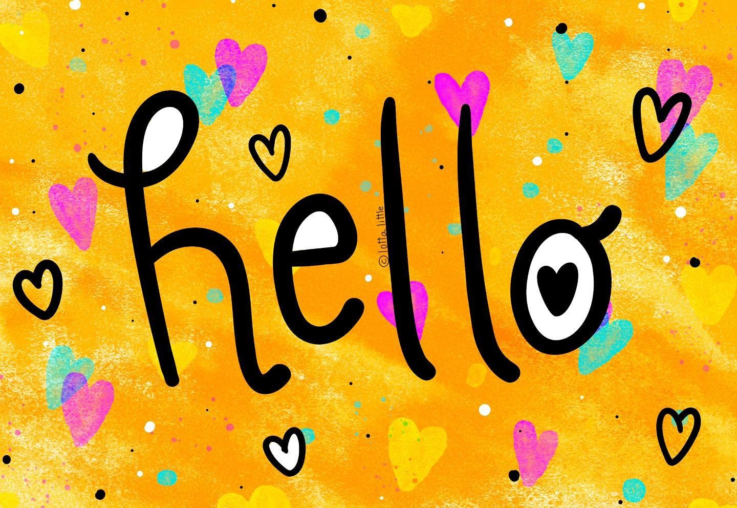Hello with colorful hearts