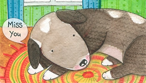 Illustrated dog curled up — Miss You card