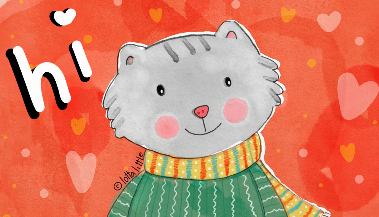 Cute cat saying hi with hearts — Hi There! card
